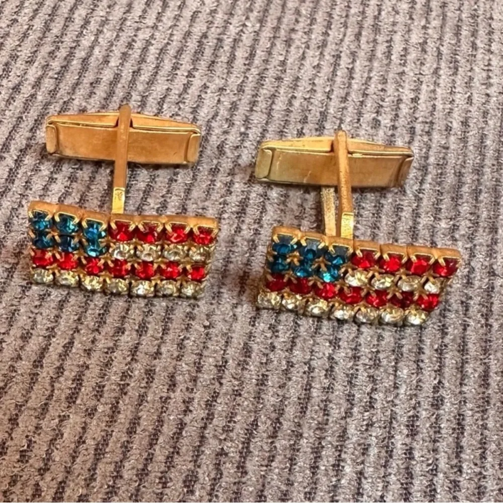 Vintage American flag crystal cuff links men’s jewelry USA